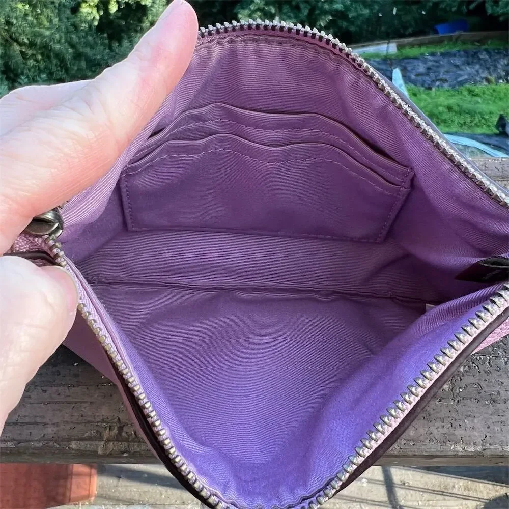 COACH Pink/Purple Pebble Leather Wristlet Wallet w Gunmetal Logo Accents